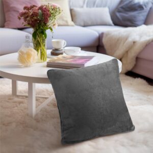 PAVILIA Dark Gray Throw Pillow Covers 18x18 Set of 2, Decorative Pillow Cases for Bed Sofa Couch, Boho Aesthetic Accent Decor Cushion for Bedroom Living Room, Velvet Square Euro Sham Covers, Dark Grey