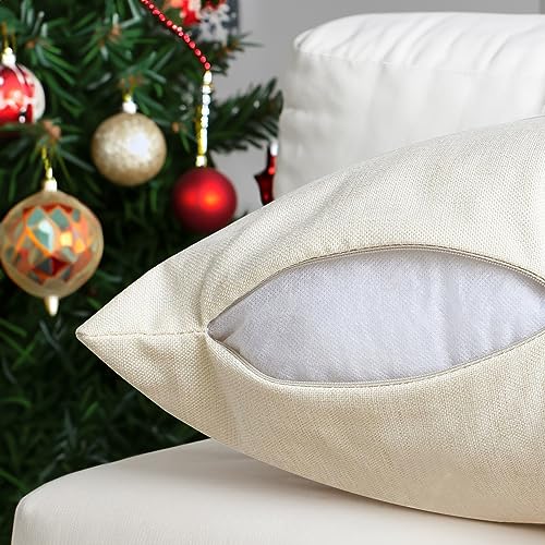 Christmas Decorations Pillow Covers 18x18 Set of 4 Pink Stripes Santa Snowman Snowflake Merry Christmas Tree Let It Snow Hello Winter Holiday Pillows Decorative Throw Cushion Case for Sofa Couch