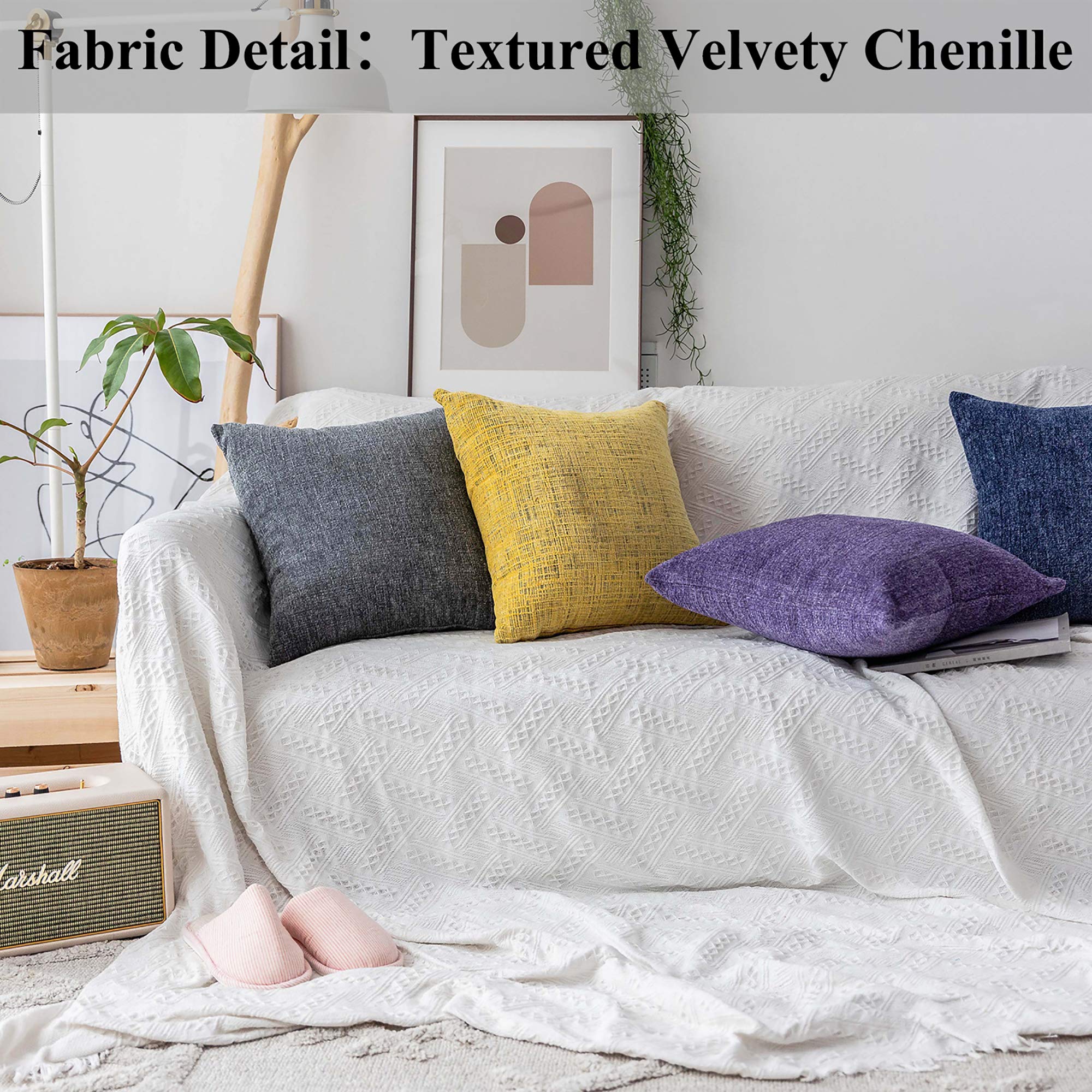 Home Brilliant Lumbar Pillow Cover Textured Chenille Decorative Throw Pillows for Couch Velvet Pillow Cases for Kids, Set of 2, Dark Grey, 30x50 cm, 12 x 20 inches