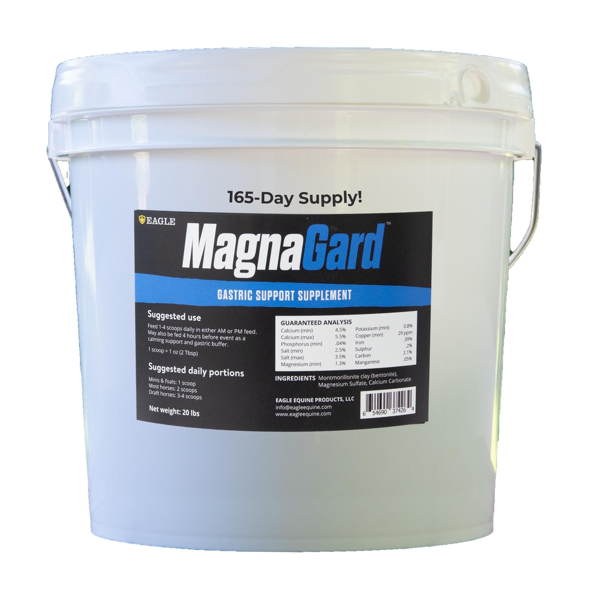 MagnaGard - Gastric Support Supplement for Horses | Relieves Ulcers, Calming Supplement, Magnesium & Other Vital Minerals | Powder, 20lb Bucket, 5-Month Supply | by Eagle Equine