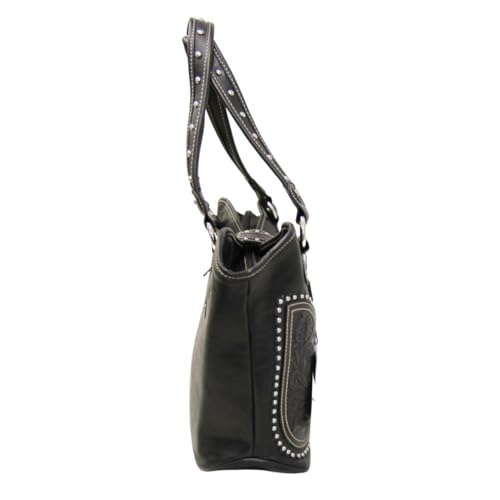 Concealed Carry Tooled Leather Shoulder Purse - Concealed Weapon Gun Bag w/ Matching Wallet By Montana West (Black)