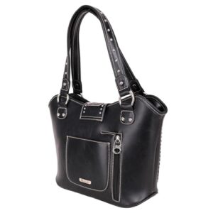 Concealed Carry Tooled Leather Shoulder Purse - Concealed Weapon Gun Bag w/ Matching Wallet By Montana West (Black)