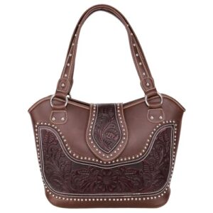 montana west ladies concealed gun handbag tooled genuine leather dark brown medium