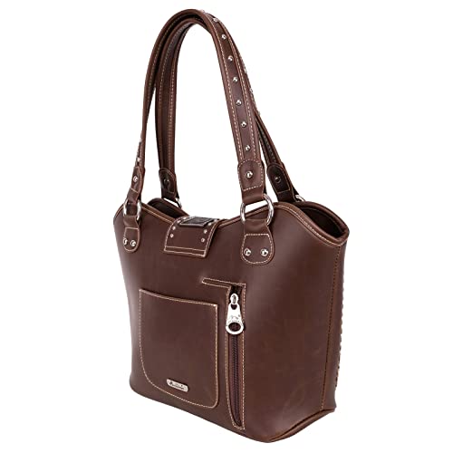 Montana West Ladies Concealed Gun Handbag Tooled Genuine Leather Dark Brown Medium