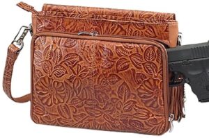 gtm gtm-22-tn gun tote'n mamas concealed carry tooled american cowhide shoulder bag, tan, small