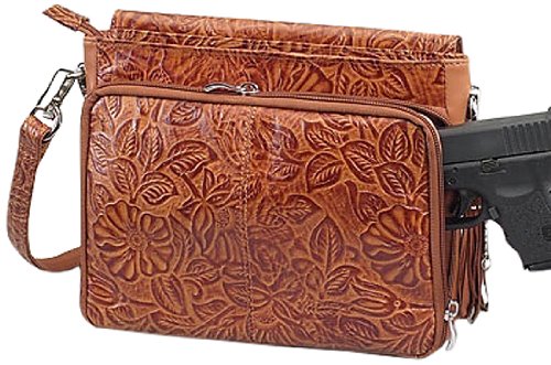 GTM GTM-22-TN Gun Tote'n Mamas Concealed Carry Tooled American Cowhide Shoulder Bag, Tan, Small