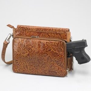 GTM GTM-22-TN Gun Tote'n Mamas Concealed Carry Tooled American Cowhide Shoulder Bag, Tan, Small