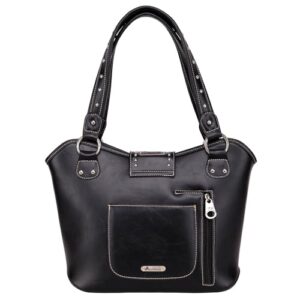 Montana West Ladies Concealed Gun Handbag Tooled Genuine Leather Black, Large