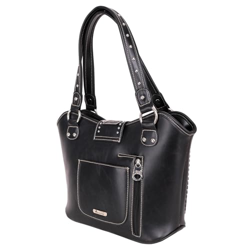 Montana West Ladies Concealed Gun Handbag Tooled Genuine Leather Black, Large