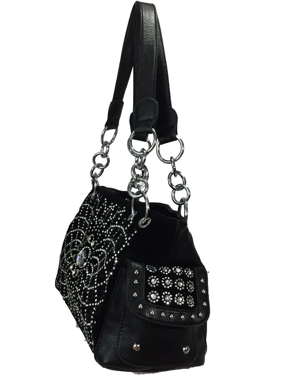 Zzfab Star Flower Concealed Carry Purse Rhinestone Western Handbag Black