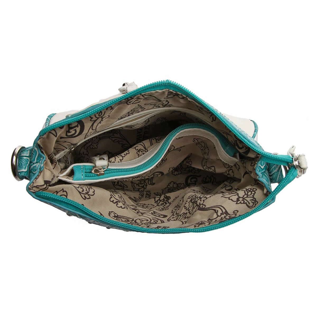 Western Style Butterfly Tooled Leather Women Purse Cross Body Handbag Concealed Carry Single Shoulder Bag (Turquoise)