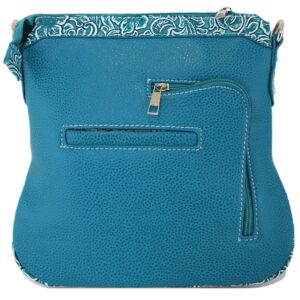 Western Style Butterfly Tooled Leather Women Purse Cross Body Handbag Concealed Carry Single Shoulder Bag (Turquoise)