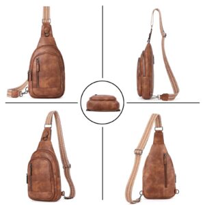 CLUCI Sling Bag for Women, Cross Body Bag for Women, Sling Bag, Crossbody Bag for Women, Large Leather Sling Backpack Casual Daypack Hiking Cycling Brown