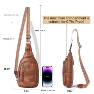 CLUCI Sling Bag for Women, Cross Body Bag for Women, Sling Bag, Crossbody Bag for Women, Large Leather Sling Backpack Casual Daypack Hiking Cycling Brown