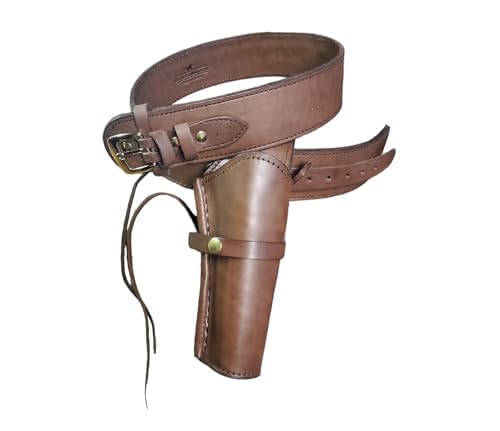 Gun Belt with Right Handed Tooled Holster Combo - 22 Caliber - Leather - Brown (brown,40") - sizes are for hip size