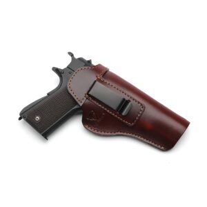 Cranssy 1911 Holster - Genuine Leather IWB Holster for Concealed Carry - Compatible with Kimber 1911/Colt 1911 /S & W 1911/Sig Sauer 1911/ Remington - Ruger & More 5 inch Barrel Pistols (Brown, Right)