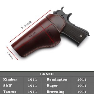 Cranssy 1911 Holster - Genuine Leather IWB Holster for Concealed Carry - Compatible with Kimber 1911/Colt 1911 /S & W 1911/Sig Sauer 1911/ Remington - Ruger & More 5 inch Barrel Pistols (Brown, Right)