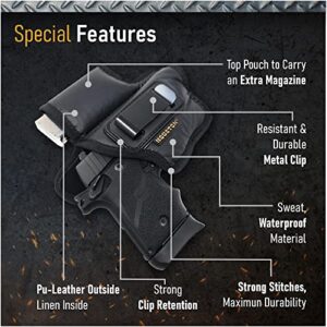 IWB Pistol Holster with Mag Pouch. Eco Leather Holsters for Glock 42/43 / 43X, SIG P365 / P938 W/Compact Laser w/Mag (Right). Universal Pistol Holster by Houston