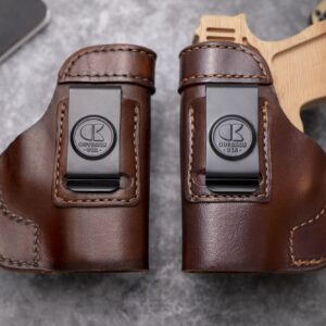 OUTBAGS USA LS2SHIELDX (Brown-Right) Full Grain Heavy Leather IWB Conceal Carry Gun Holster for Smith & Wesson M&P Shield 9mm / 40 S&W with Crimson Trace Laser. Handcrafted in USA.