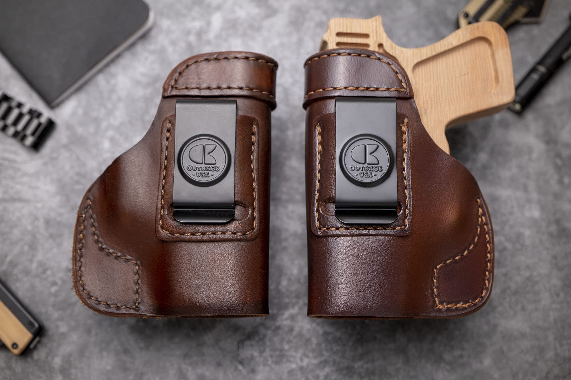 OUTBAGS USA LS2SHIELDX (Brown-Right) Full Grain Heavy Leather IWB Conceal Carry Gun Holster for Smith & Wesson M&P Shield 9mm / 40 S&W with Crimson Trace Laser. Handcrafted in USA.