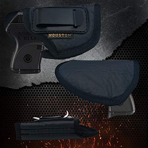 IWB Gun Holster by Houston - ECO Leather Concealed Carry Soft Material - Suede Interior for Protection - Fits: Most Small 380, Keltec without Laser, Diamond Back, Small 25 & 22 Cal (Right)