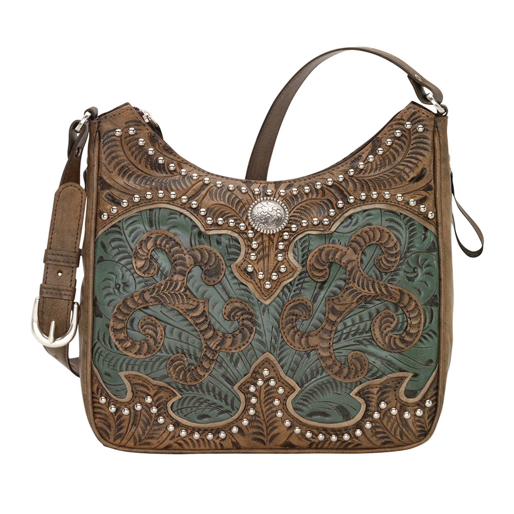 American West Women's Hand Tooled Concealed Carry Shoulder Bag Distressed Brown One Size