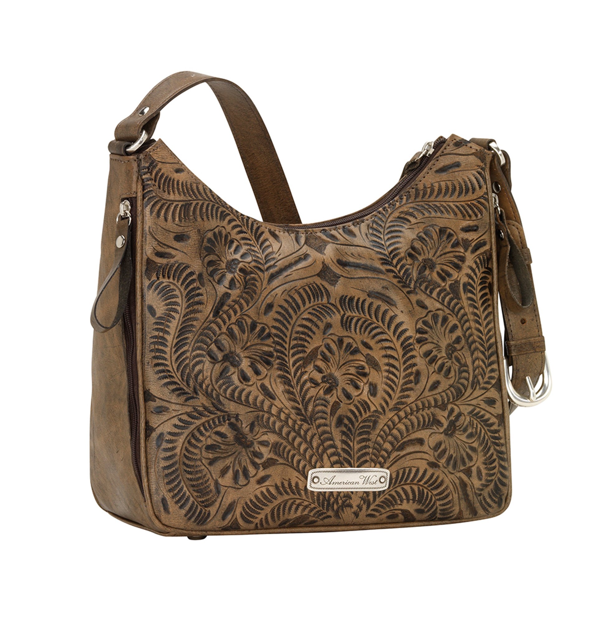 American West Women's Hand Tooled Concealed Carry Shoulder Bag Distressed Brown One Size