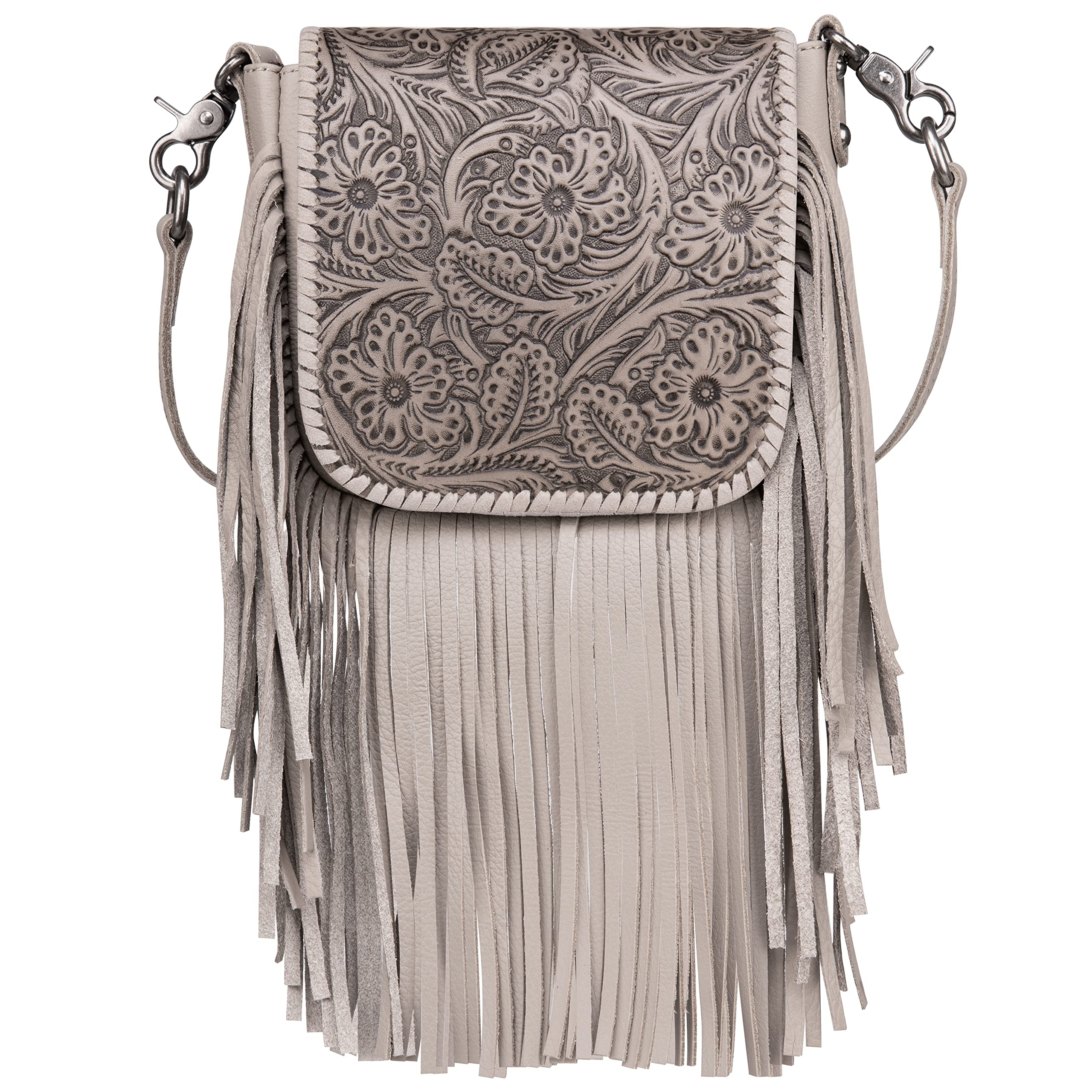 Montana West Women's Floral Tooled Leather Fringe Crossbody Handbag