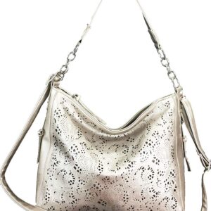 Zzfab Laser Cut Bling Hobo fashion CCW Bag Faux Leather Concealed Carry Purse Pewter