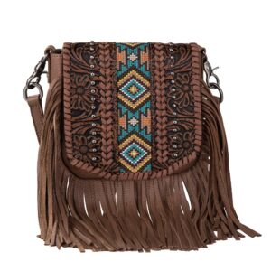 montana west western small purses for women crossbody bag fringe purse leather women's shoulder handbags tooled aztec lss-rlc-l166br