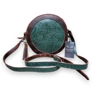 canteen crossbody western round purse (rancho turquoise embossed)