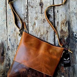 The Denali Vintage Saddle Genuine Leather Two Tone Large Crossbody Bag Leather Crossbody Purse