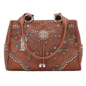 American West Leather Multi Compartment Shoulder Bag - Lady Lace Brown/Turquoise