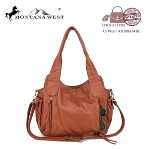 Montana West Shoulder Bag For Women Washed Leather Crossbody Purses Handbags Tote Satchel Bags Brown MWC-019BR