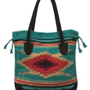 Monterrey Ladies Tote Purse Handwoven Southwestern Aztec Print Suede Handles D