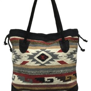 Monterrey Ladies Tote Purse Handwoven Southwestern Aztec Print Suede Handles D