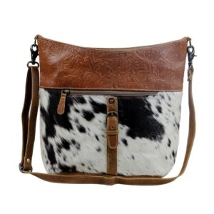 myra bag snooze leather & cowhide bag upcycled cowhide & leather s-2846