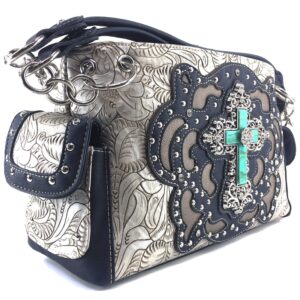 Zelris Western Turquoise Rhinestone Cross Women Conceal Carry Handbag Wallet Set (Silver)