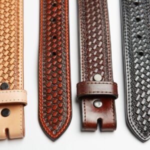 Tito's Custom Buckles JAYTON Belt Western Basket Weave Hand tooled lined Full-grain saddle leather (42, Natural)