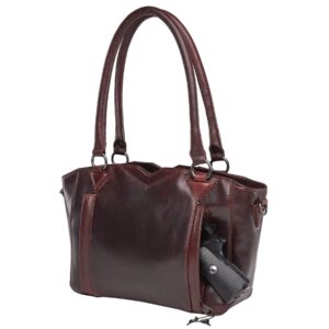 Lady Conceal Concealed Carry Purse for Women - Aubrey Leather Satchel Crossbody, Locking YKK & Universal Holster (Bordo)