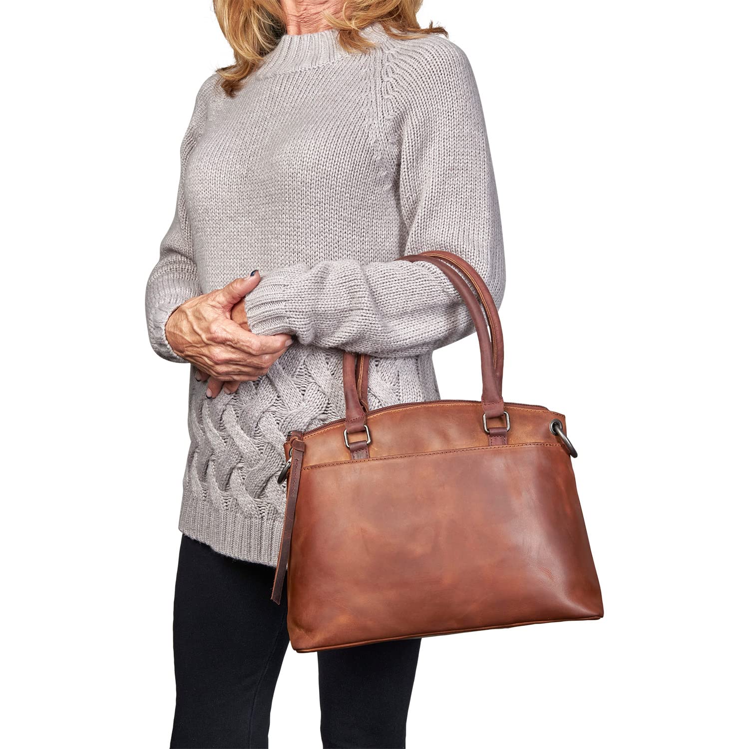 Lady Conceal Concealed Carry Whitely Leather Satchel (Cognac)