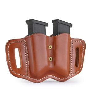 1791 gunleather 2.2 flex mag holster with adjustable retention screws - double mag pouch for polymer & metal double mags, owb magazine pouch for belts - classic brown