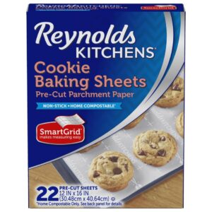 reynolds kitchens cookie baking sheets, pre-cut parchment paper, 22 sheets (pack of 1)