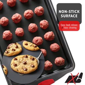 Baking Sheet Set, 2-Piece Large Cookie Sheet Set with Silicone Handles, Steel Baking Pan, Baking Sheets for Oven, BPA Free Cookie Sheets for Baking Nonstick Set, Premium Sheet Pan, Black Baking Tray