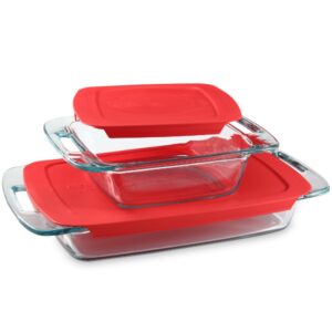 pyrex 4-piece extra large glass baking dish set with lids and handles, oven and freezer safe