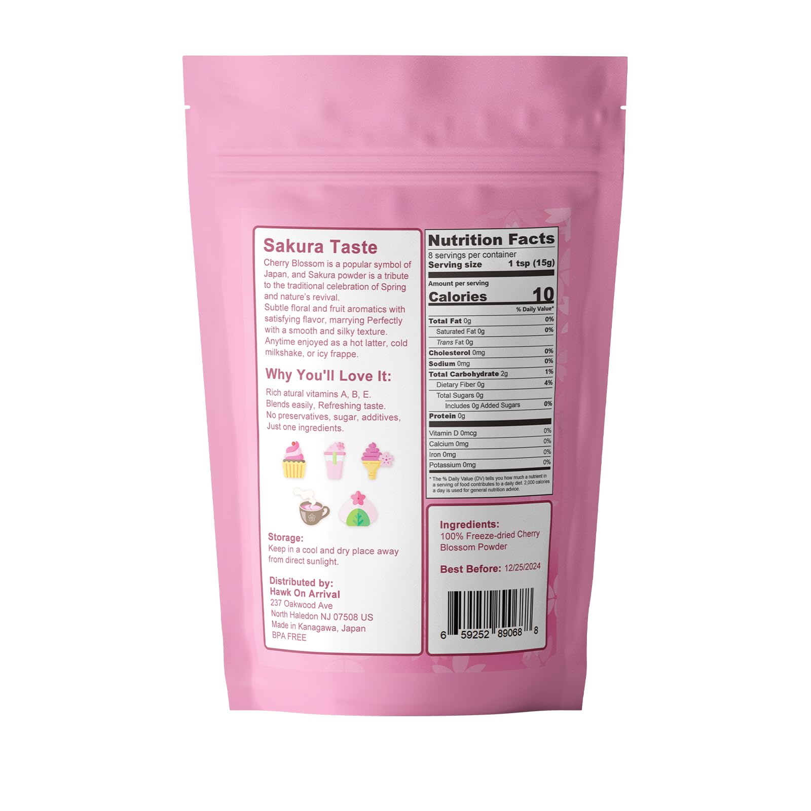 GRELIM Sakura Powder Premium Original Cherry Blossom Powder for Baking,Made in Kanagawa Perfect for Springtime Beverage, 4.23 Oz