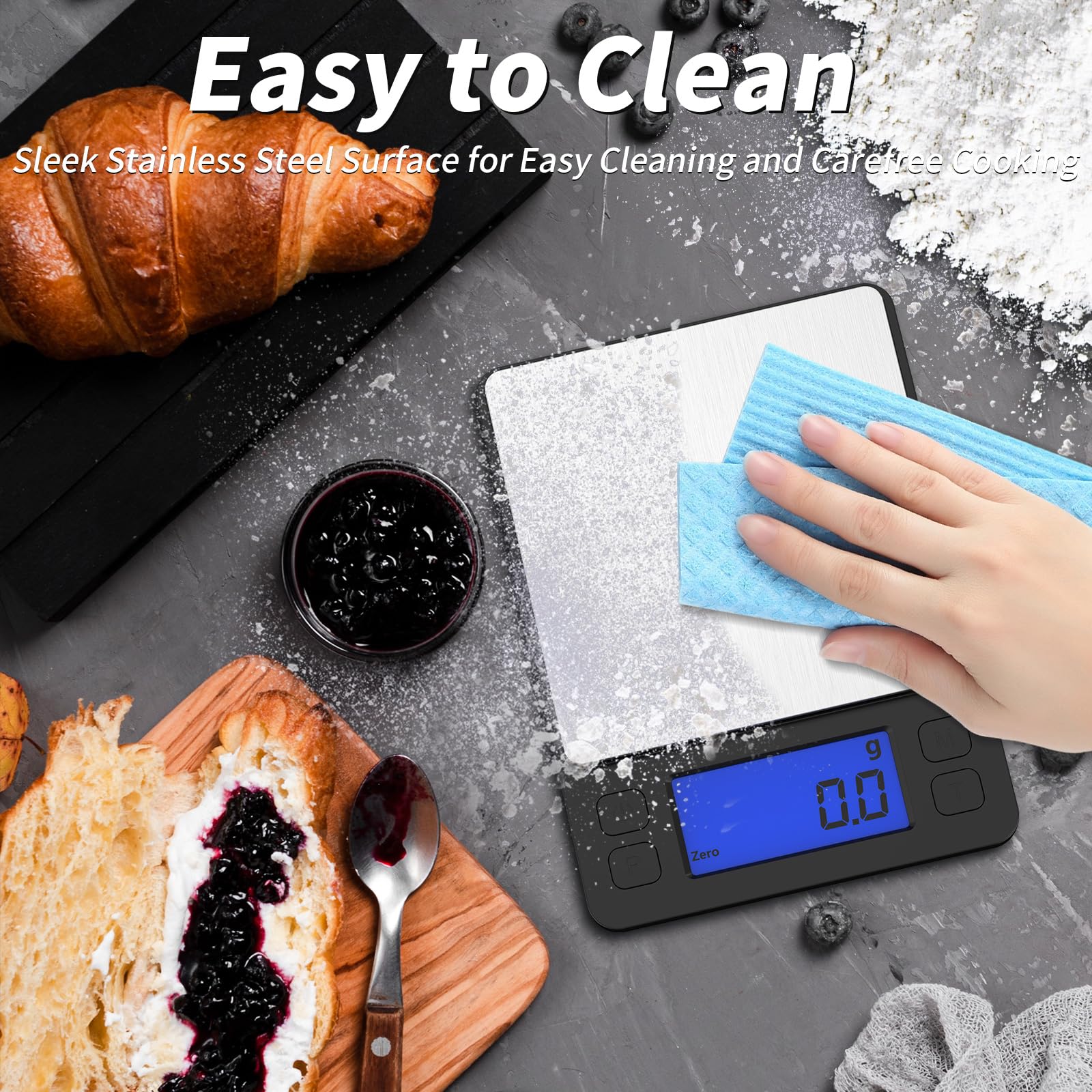 Food Kitchen Scale, Food Scales Digital Weight Grams and Oz, High Precision Digital Scale, LCD Display, with 2 Trays, Cooking, Tare Function, Baking (Black)