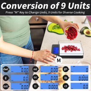 Food Kitchen Scale, Food Scales Digital Weight Grams and Oz, High Precision Digital Scale, LCD Display, with 2 Trays, Cooking, Tare Function, Baking (Black)