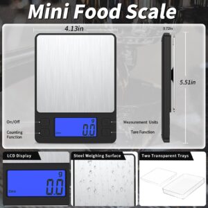 Food Kitchen Scale, Food Scales Digital Weight Grams and Oz, High Precision Digital Scale, LCD Display, with 2 Trays, Cooking, Tare Function, Baking (Black)