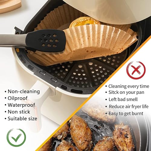 Air Fryer Paper Liners, 125PCS Non-stick Disposable Liners, Baking Paper for Air Fryer Oil-proof, Water-proof, Food Grade Parchment for Baking Roasting Microwave (8inch-Square)